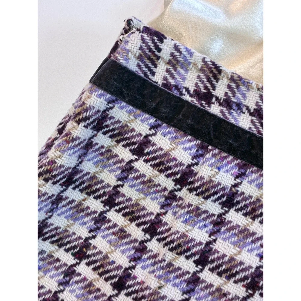 Ann Taylor LOFT Plaid Tweed Skirt Purple Gray Women's Size 4 Mini